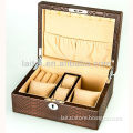 high quality brown snake PU leather wooden jewelry box